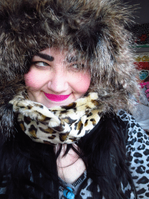Me, fat and pale with long black hair is wearing a animal print hoody from Asos